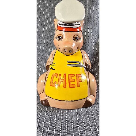 Vintage Duncan Enterprises 1978 Ceramic Chef Pig Sitting Statue Figurine - Picture 2 of 9